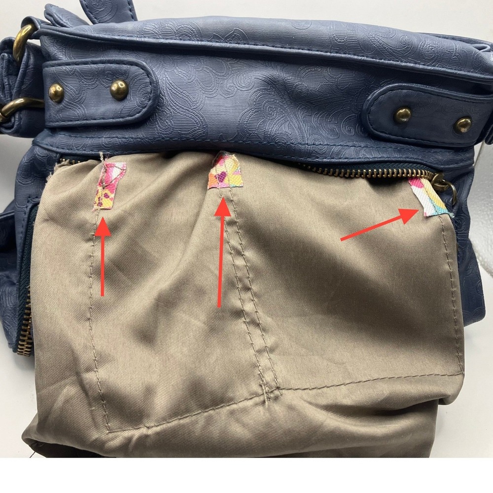 Angel Kiss Crossbody Bag Medium Blue Embossed Paisley Multi-Pocket Hobo Purse - Picture 8 of 10